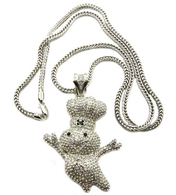 Diamond Cz Pillsbury Dough Boy Hip Hop Bling Silver Pendant