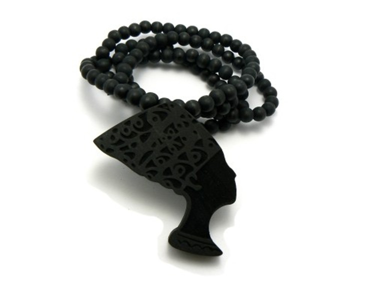 Queen of Egypt Nefertiti Wooden Beaded Chain Necklace Black