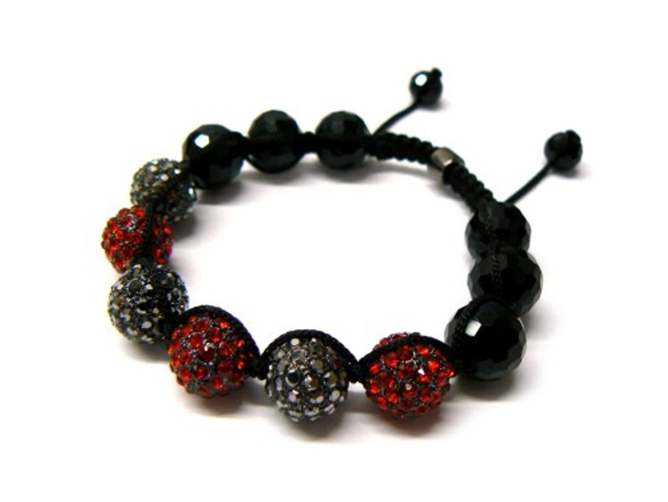Red/ Black Hematite Cz Hip Hop Disco Ball Bracelet