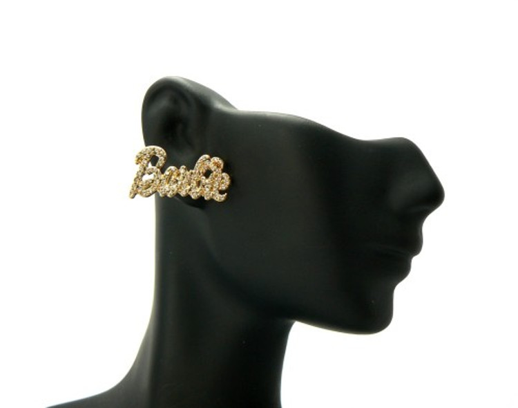 Gold Barbie Name Cz Iced Out Earrings