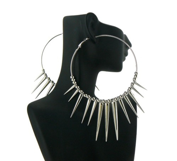 Spike Hoop Basketball Wives Earrings Silver