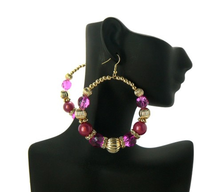 Ball Hoop Basketball Wives Earrings Fuchsia Gold