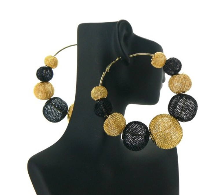 Black & Gold Big Mesh Ball Basketball Wives Earrings