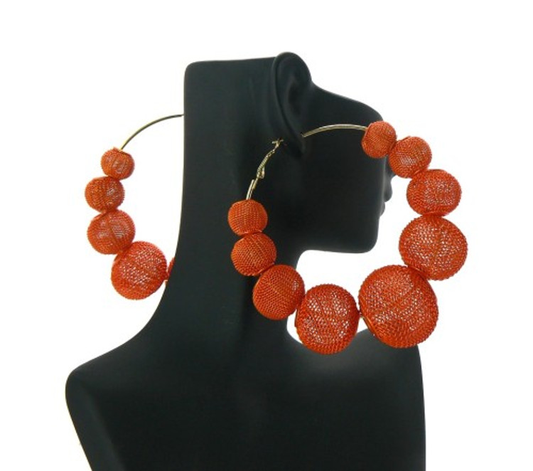 Big Mesh Ball Basketball Wives Earrings Orange