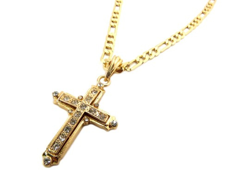 Classic Diamond Cz Original Cross Pendant Chain Gold
