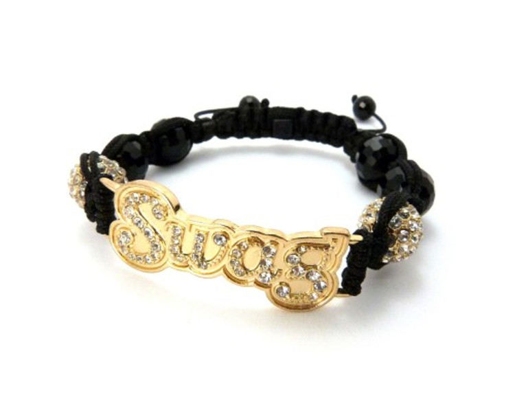 Simulated Diamond Glass Disco Ball Gold Swag Bracelet
