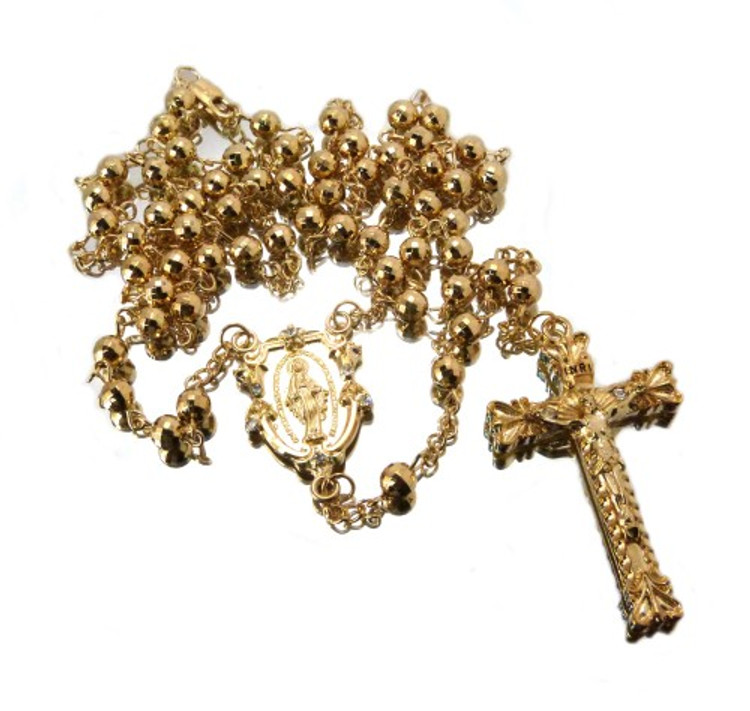 14k Gold Overlayed Log Cross Rosary Chain Pendant