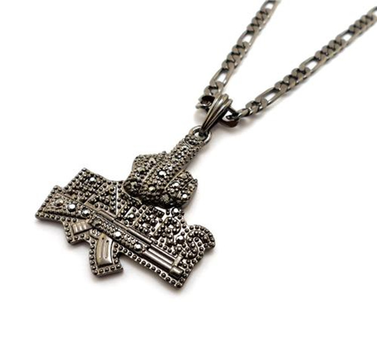 Iced Out Middle Finger To The Haters Pendant Black