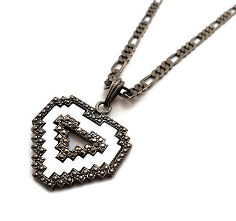 Diamond Cz Digital Heart Pendant Chain Necklace Black