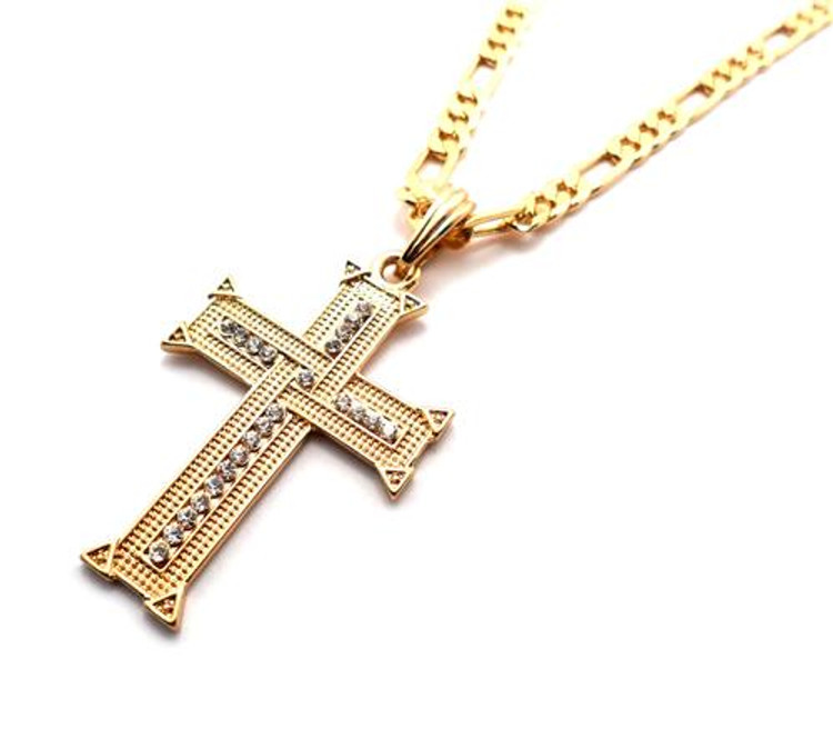 Knit Cross Pendant w/ Figaro Chain Gold