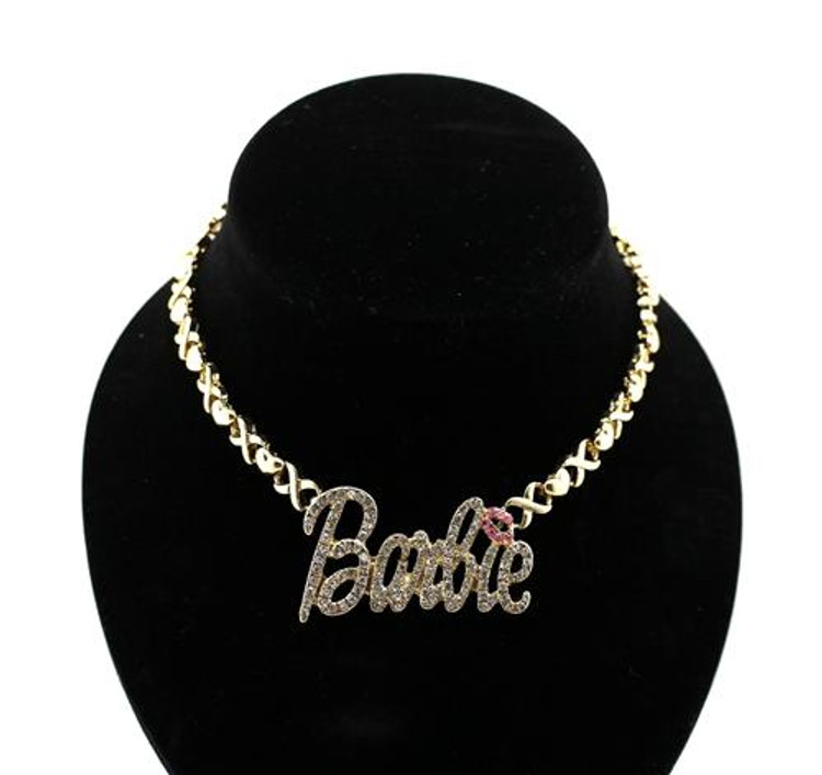 Cz Barbie Pendant w/ Heart Necklace Gold