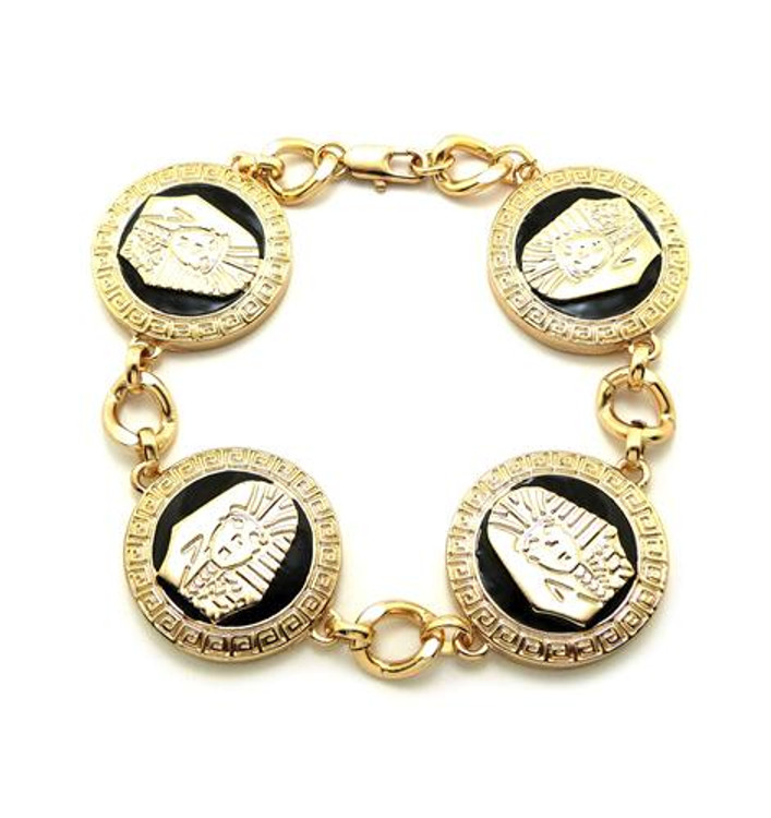 Egyptian King Tut 14k Gold GP Black Enameled Bracelet