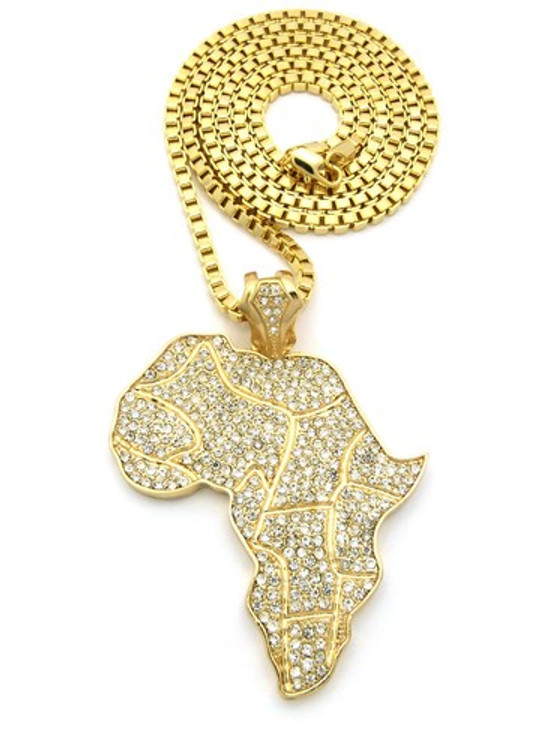 Mother Africa Diamond Cz Hip Hop Pendant Chain Gold