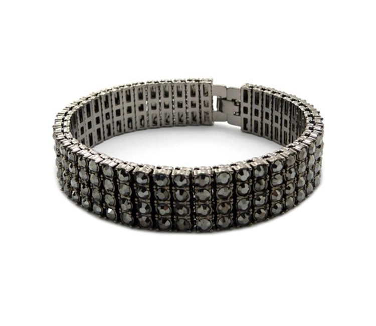 Iced Out 4 Row Pharaoh Simulated Diamond Bracelet Black