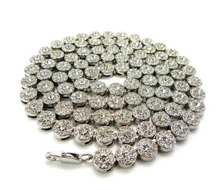 Men's Iced Out Cz Stone Cluster Chain Necklace Silver
