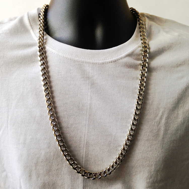 Mens Hip Hop 8mm 30 Inch Miami Cuban Link Chain Necklace Silver