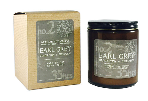 earl grey - bergamot essential oil and premium fragrance scented soy candle with crackling wood wick