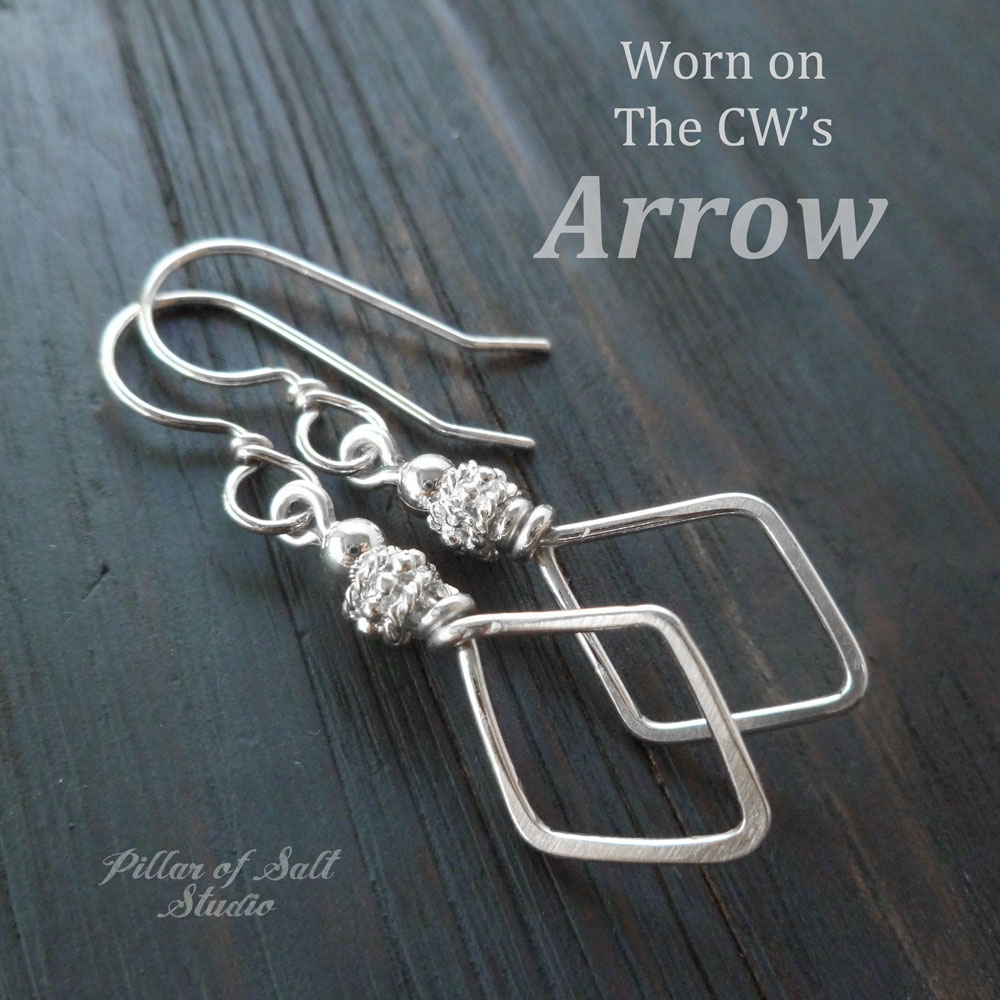 Silver earrings worn on the Arrow Felicity Smoak / Pillar of Salt Studio handcrafted jewelry