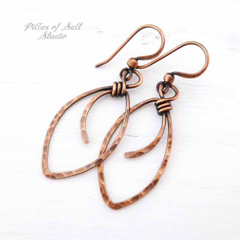 hammered copper marquis earrings by Pillar of Salt Studio