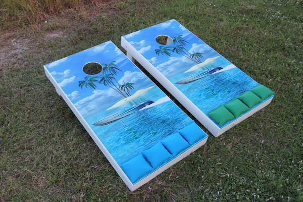 Standard Series Cornhole Boards - Painted White with one of our stock graphic images