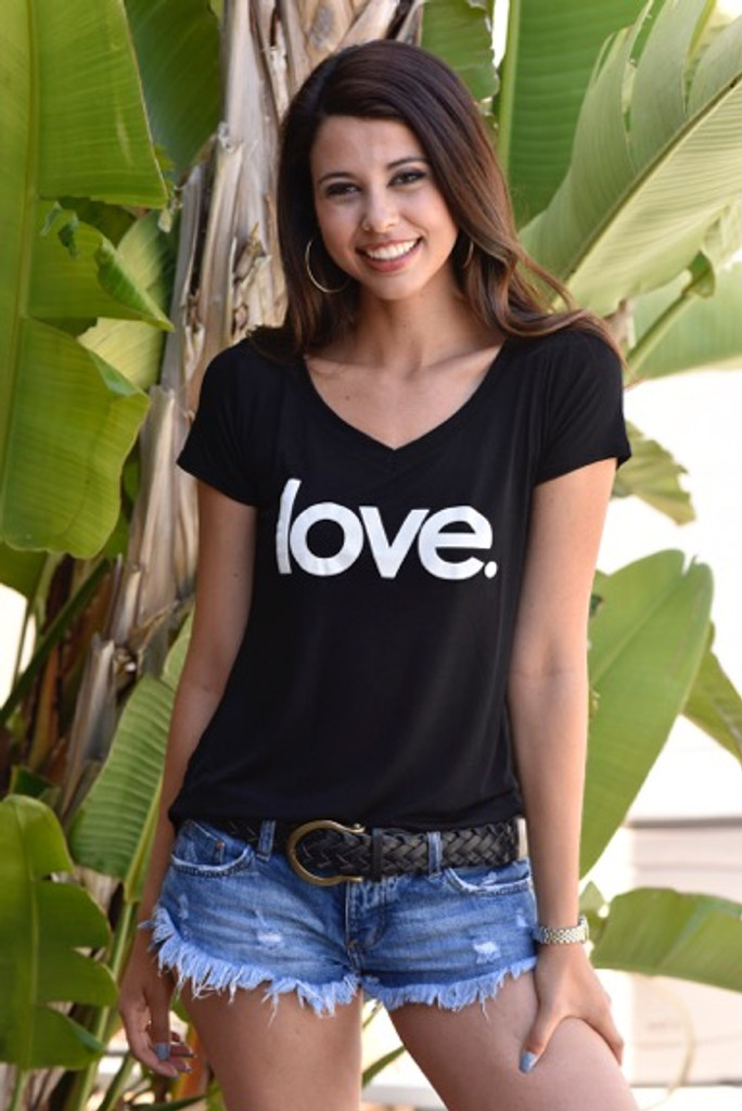LOVE. S/S V NECK with 3 HEARTS on back.