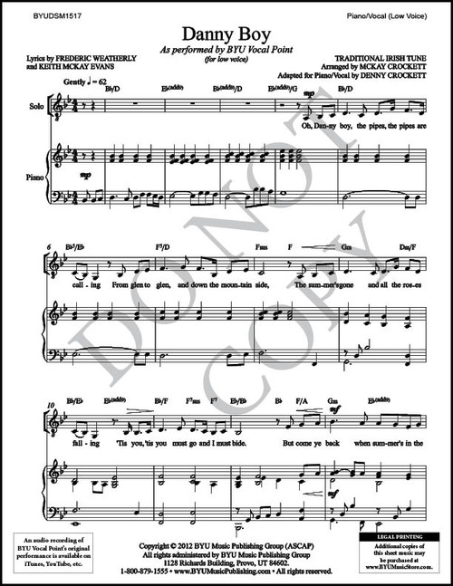 danny boy piano vocal low voice pdf sheet music byu music store danny boy sheet music free