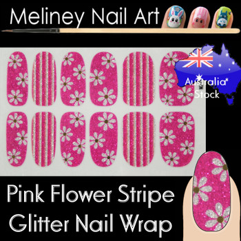 Pink Flower stripe nail wraps sticker Pink Flower stripe nail wraps sticker