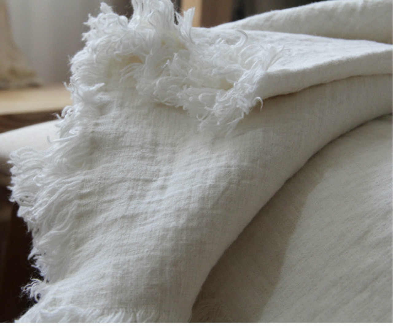 Soft White Linen Double Weave Blanket Handmade by Superior Custom Linens