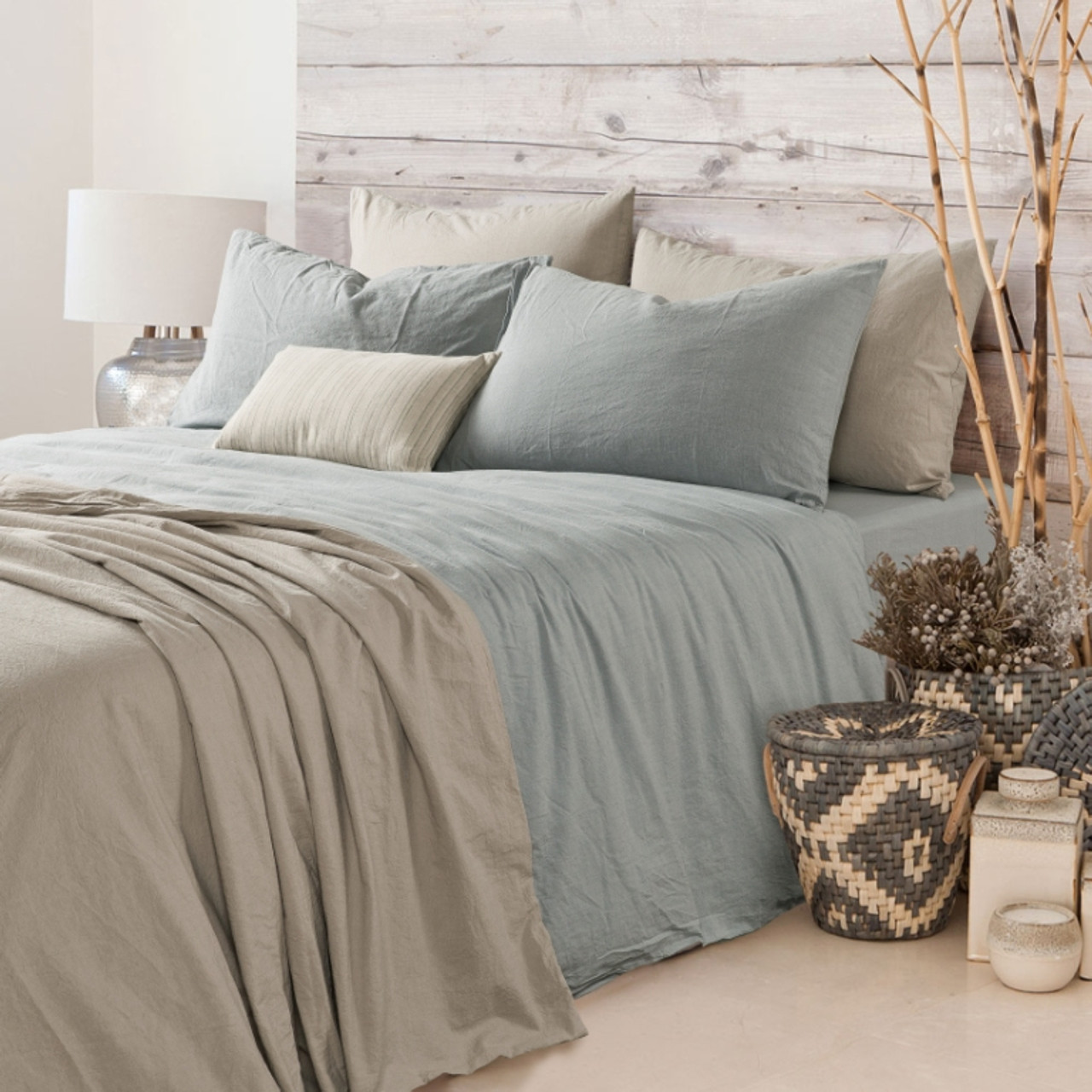 Duck Egg Blue Duvet Cover, Natural Linen, Greyish Blue, Custom Size
