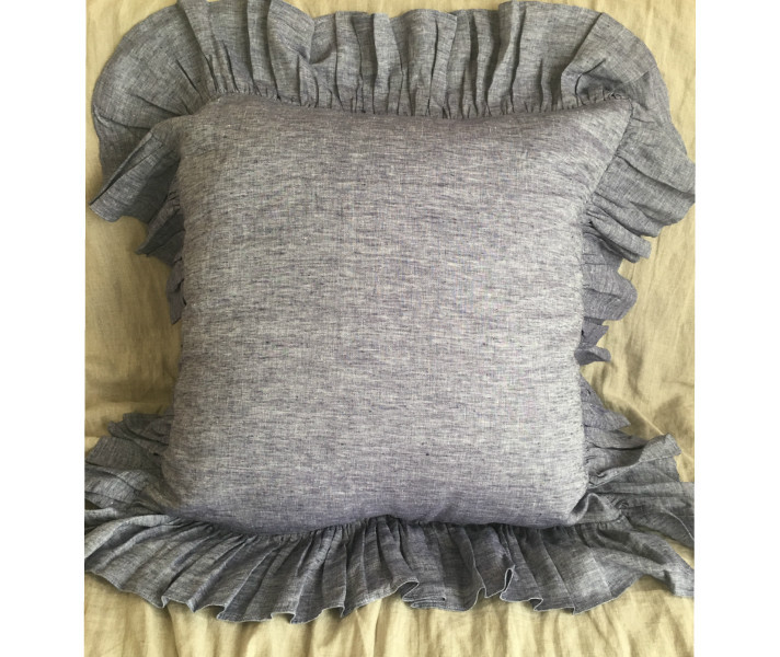 Ruffled Euro Sham Covers, long ruffle, white, grey, pink, chambray