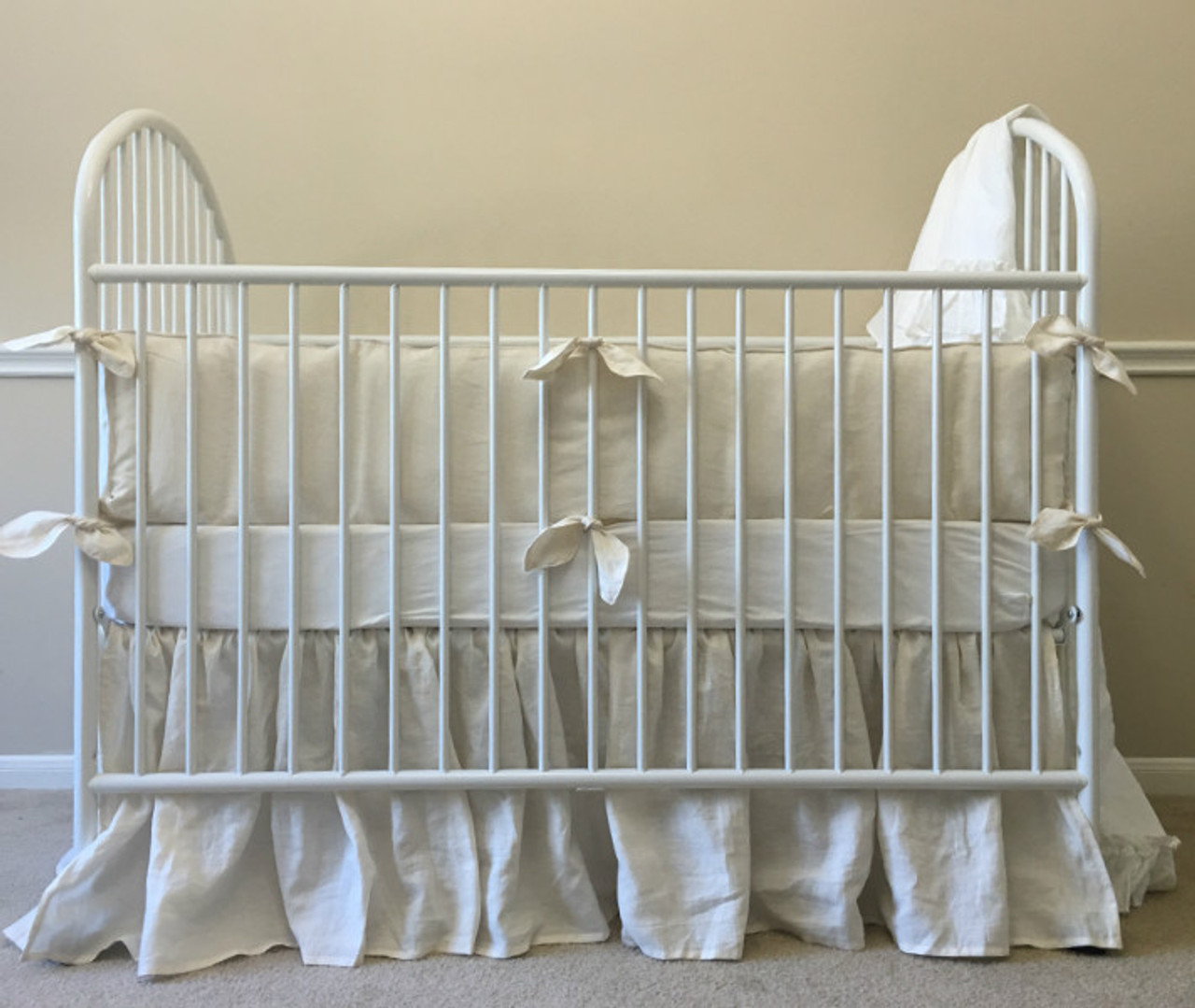 Cream Baby Bedding With Leaf Shaped Ties Neutral Ivory Baby Bedding Handmade In Natural Linen