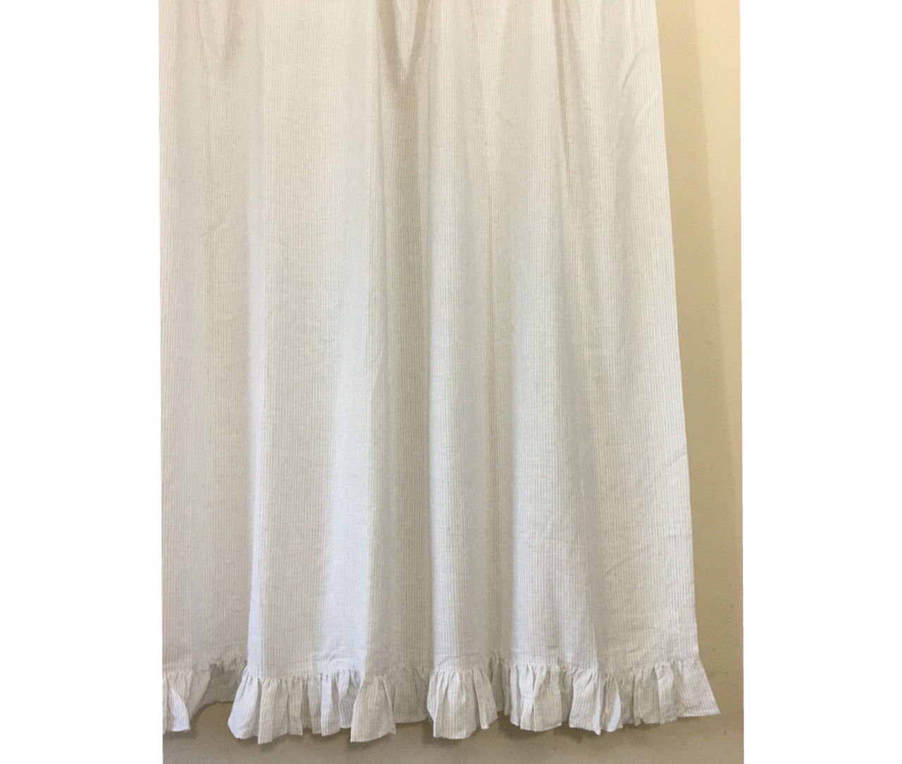 Stone Grey and White Ticking Striped Linen Shower Curtain with Self Ruffles white linen shower curtain. Stone Grey and White Ticking Striped Linen Shower Curtain with Self Ruffles