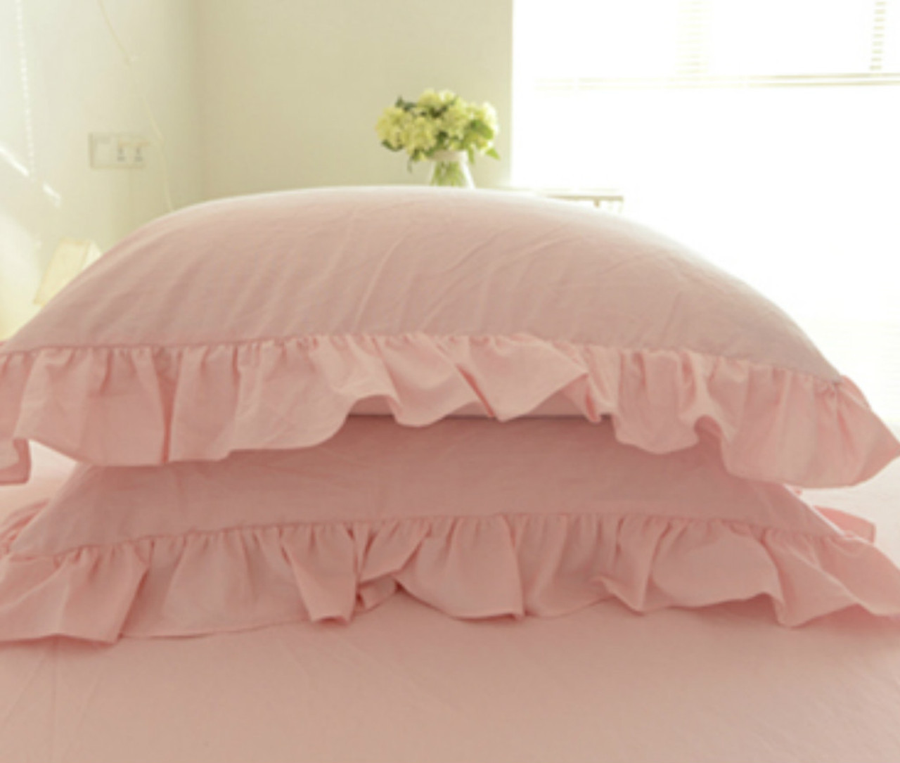 Blush Pink Duvet Cover with 2 Rows of Ruffles, Stunning Style!