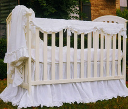White Crib rail cover, scalloped. White Crib rail cover, scalloped.