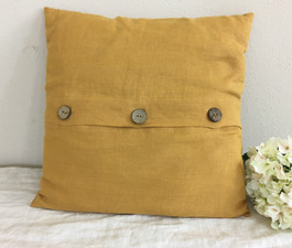 Mustard Linen Euro Sham Cover with Wooden Buttons Mustard Linen Euro Sham Cover with Wooden Buttons