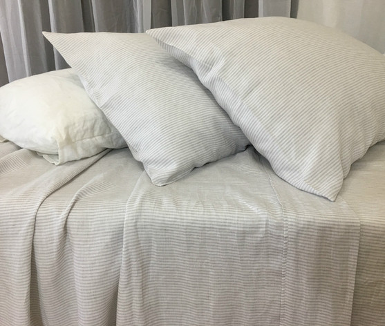 stone grey and white striped bed sheets handcrafted by superior white striped sheets