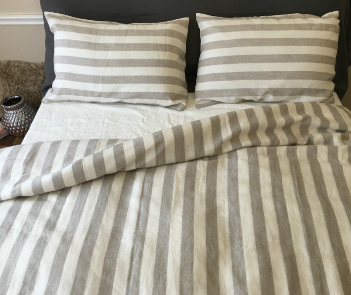Striped Duvet Cover, Handmade in Natural Linen Superior Custom Linens