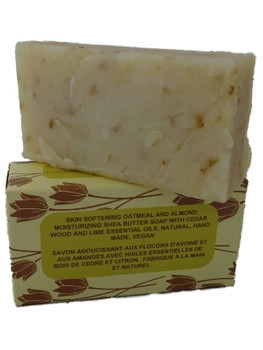 Skin Softening Oatmeal and Almond Shea Butter Soap with Coconut and Olive Oil. Handmade Natural Soap with Cedarwood & Lime Essential Oils (115-135g) Skin Softening Oatmeal and Almond Shea Butter Soap with Coconut and Olive Oil. Handmade Natural Soap with Cedarwood & Lime Essential Oils (115-135g)