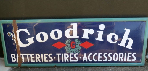 RARE USA GOODRICH BATTERIES TIRES LARGE 152CMS ADVERTISING ENAMEL SIGN