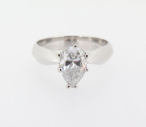 Impressive 18k White Gold 1.10ct Pear Cut Diamond F/G Solitare Ring Val $15255
