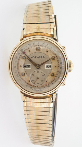Vintage Movado Triple Date 14k Gold F.B Borgel Mens Wrist Watch