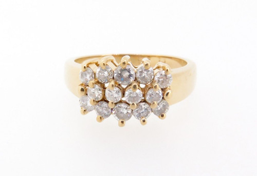 14k yellow gold Triple Row of 0.67ct diamonds set dress ring Val $2500