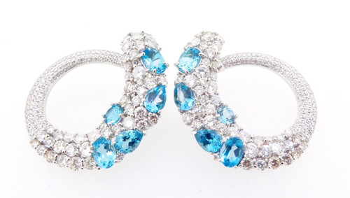 A Stunning Pair of 18k White Gold 6.48ct Diamond & Topaz Earrings Val $16500