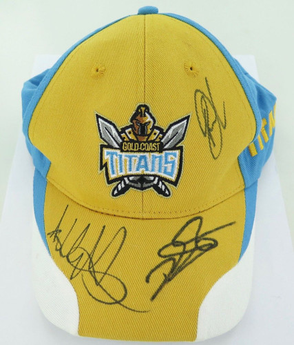 Gold Coast Titans signed supporters cap. 3 hand signed signatures