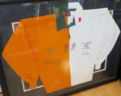 Vintage Rugby Union David Campese & Will Carling signed large display
