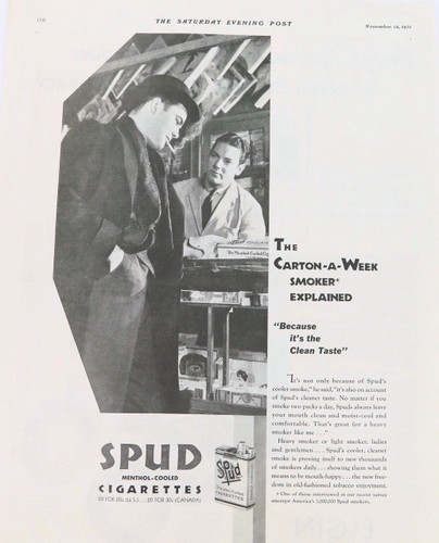 Rare 1931 Spud Cigarettes advert / Elgin advert ex Saturday evening post