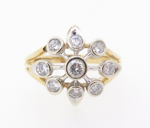 Vintage Star Design 1.00ct Diamond 14k Yellow Gold Cluster Ring Size T Val $5285