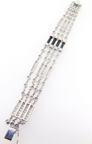 Incredible 18k White Gold 10.08ct Diamond & Onyx Multi Strand Bracelet Val$26945