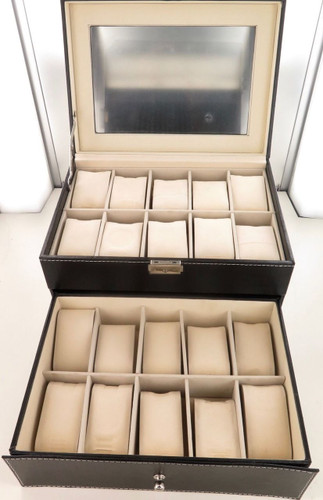 Superb quality 2 drawer 20 compartment skeleton top watch storage display box