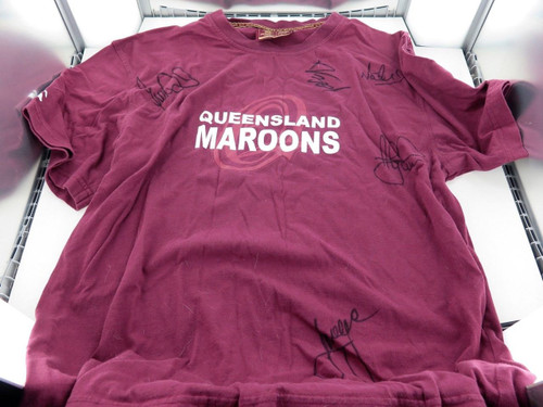QLD STATE OF ORIGIN / MAROONS SIGNED SUPPORTERS T-SHIRT. 5 SIGNATURES